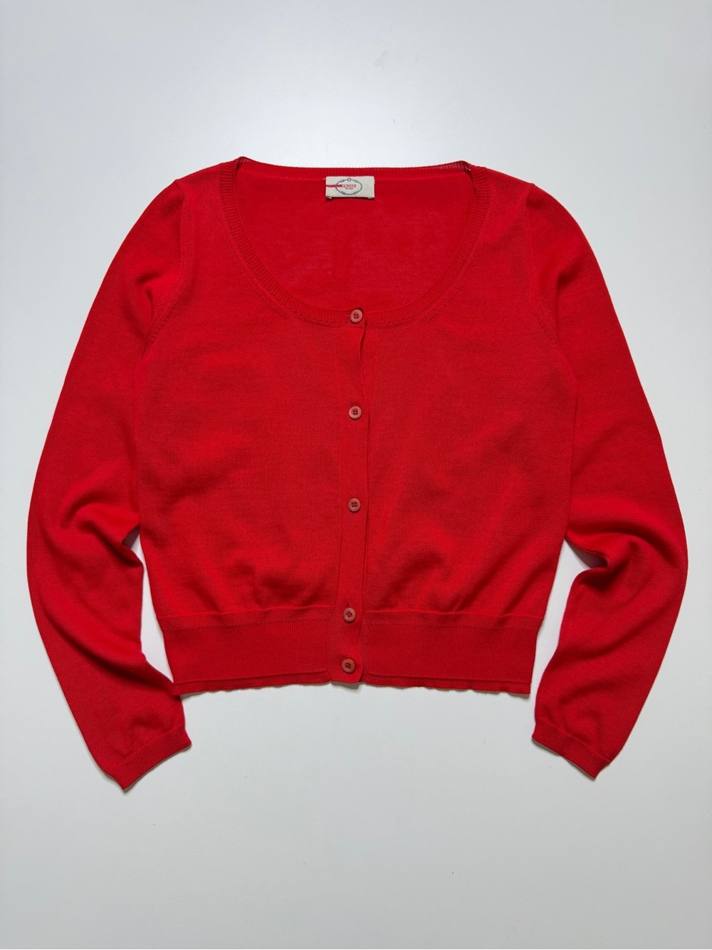 Prada Milano Blank Buttonup Cardigan Womens Small Red Wool Blend Lightweight